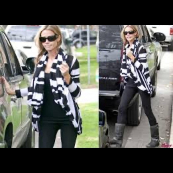 Alice + OLIVIA Black white Striped  drape wrap around black sweater sz Midium - Picture 1 of 16